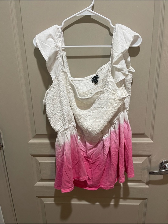 Lane Bryant Tops - Lane Bryant White to Pink Ombre Smocked Camisole with Ruffle Sleeves